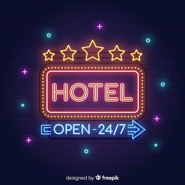 Fondo señal hotel de neón realista