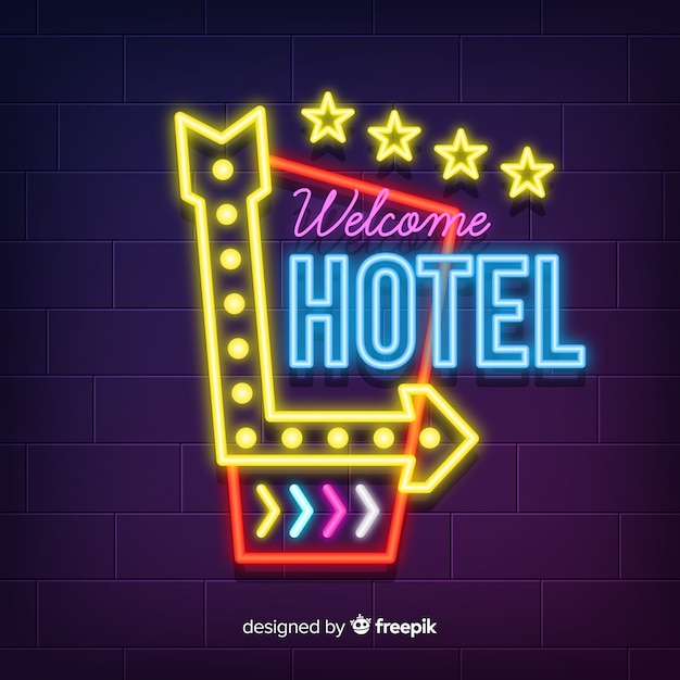 Vector gratuito fondo señal hotel de neón realista