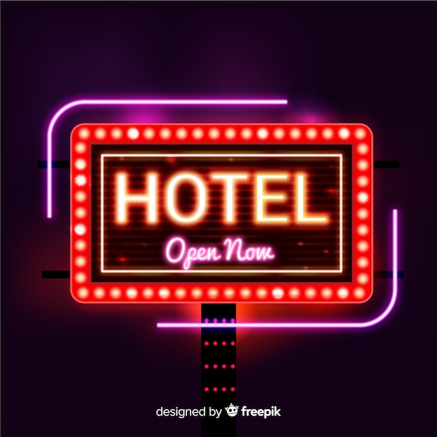 Fondo señal hotel de neón realista