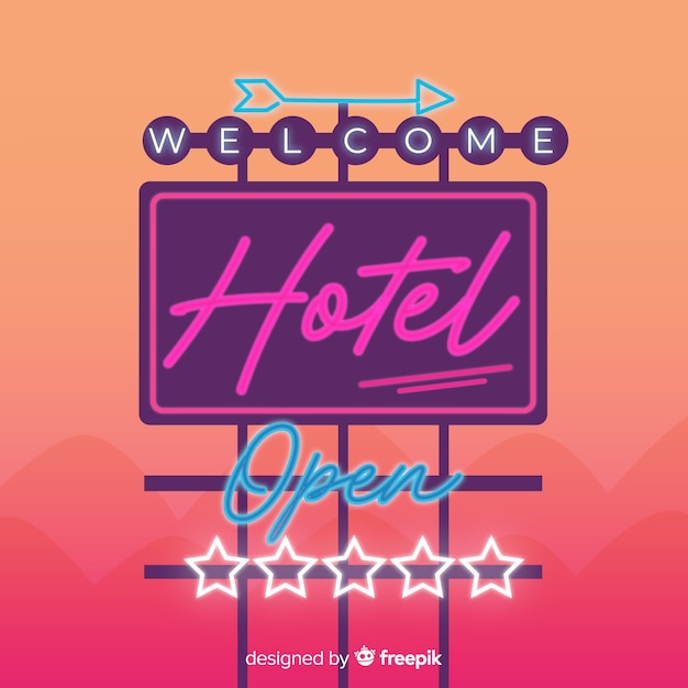 Vector gratuito fondo señal realista hotel de neón