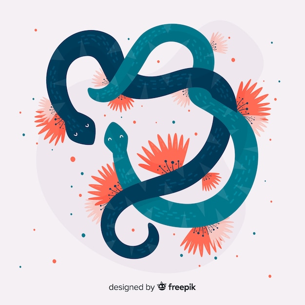 Vector gratuito fondo serpiente dibujada a mano con flores