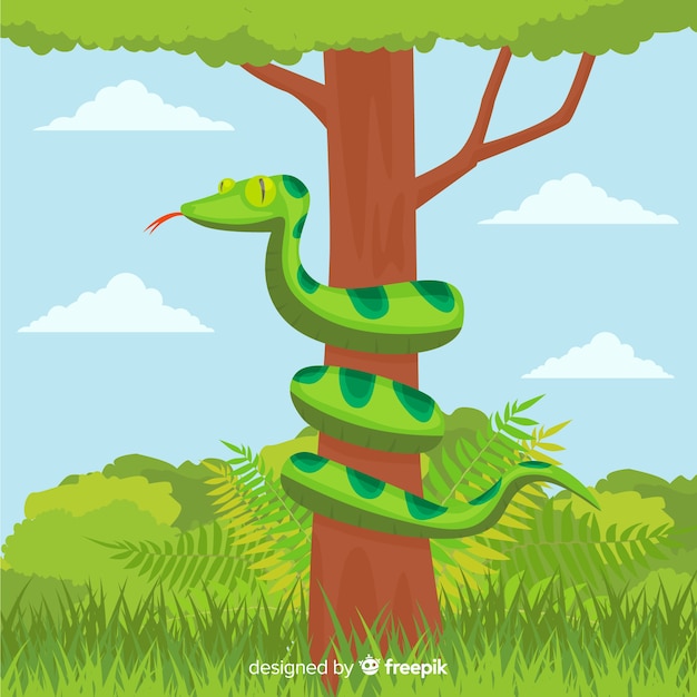 Fondo serpiente enroscada alrededor de un árbol dibujada a mano