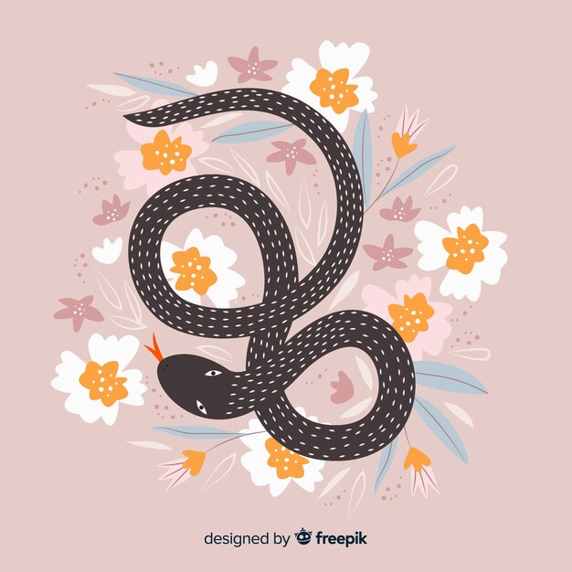 Fondo serpiente floral dibujada a mano