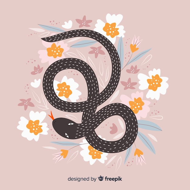 Fondo serpiente floral dibujada a mano