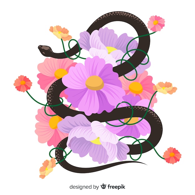 Vector gratuito fondo de serpiente con flores en 2d