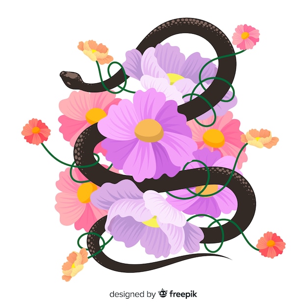 Fondo de serpiente con flores en 2d