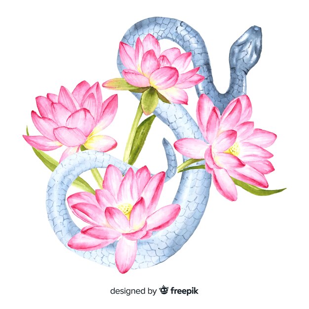 Fondo de serpiente con flores en acuarela