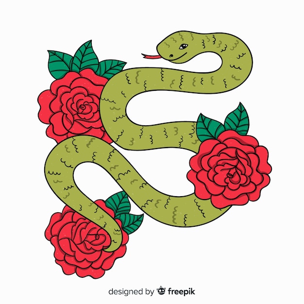 Vector gratuito fondo serpiente con flores dibujada a mano