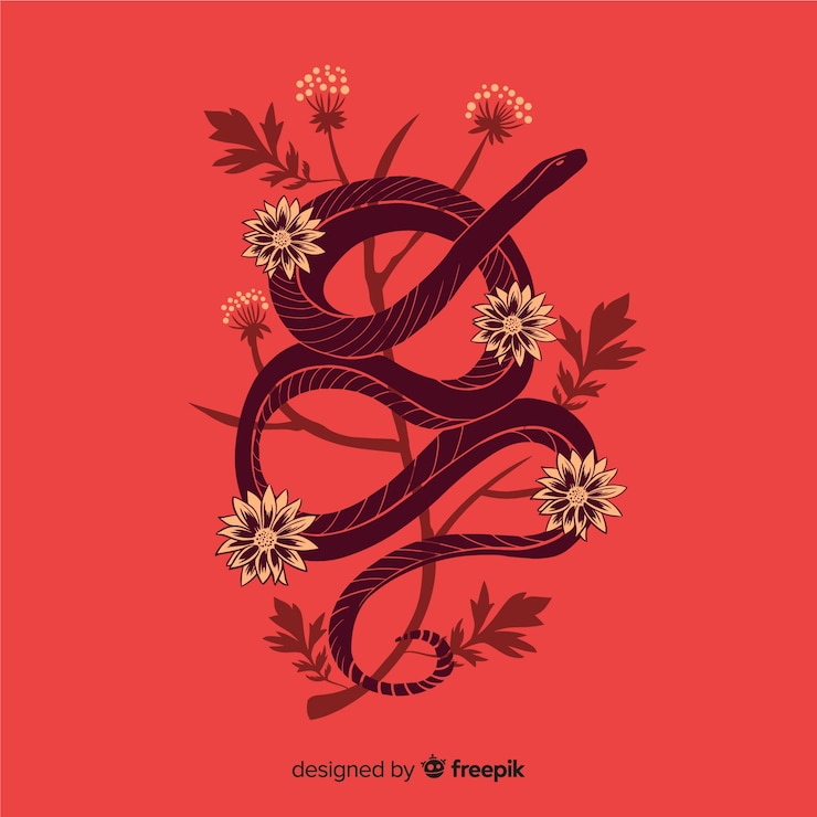 Vector gratuito fondo serpiente con flores dibujada a mano