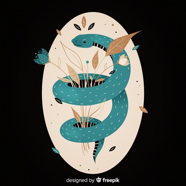 Fondo serpiente con flores dibujada a mano