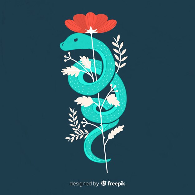 Fondo serpiente con flores dibujada a mano
