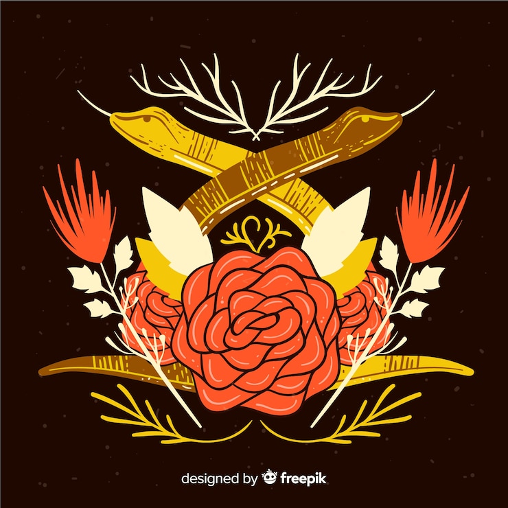 Vector gratuito fondo serpiente con flores dibujada a mano