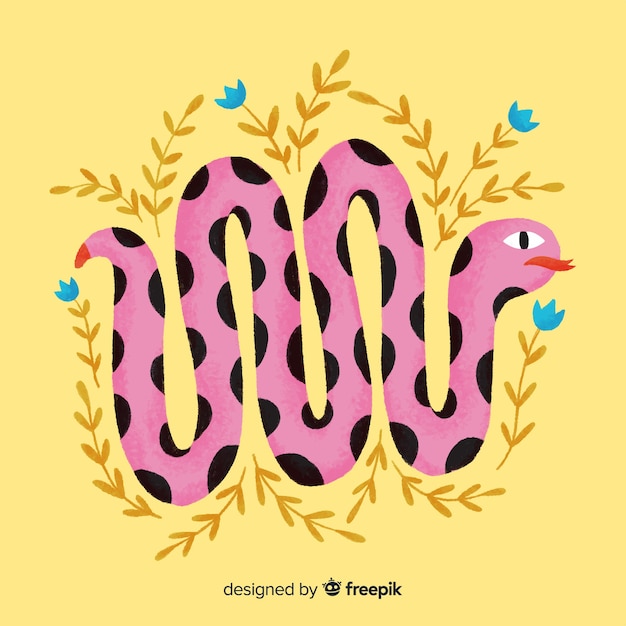 Fondo serpiente con flores dibujada a mano