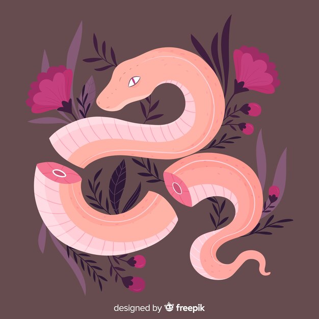 Fondo de serpiente con flores dibujado a mano