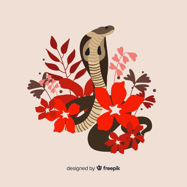Fondo de serpiente con flores dibujado a mano