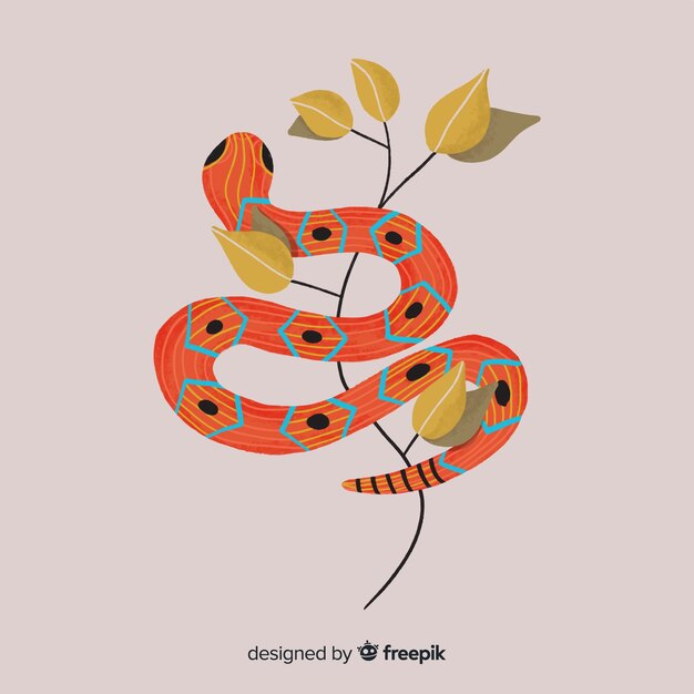 Fondo de serpiente con flores dibujado a mano