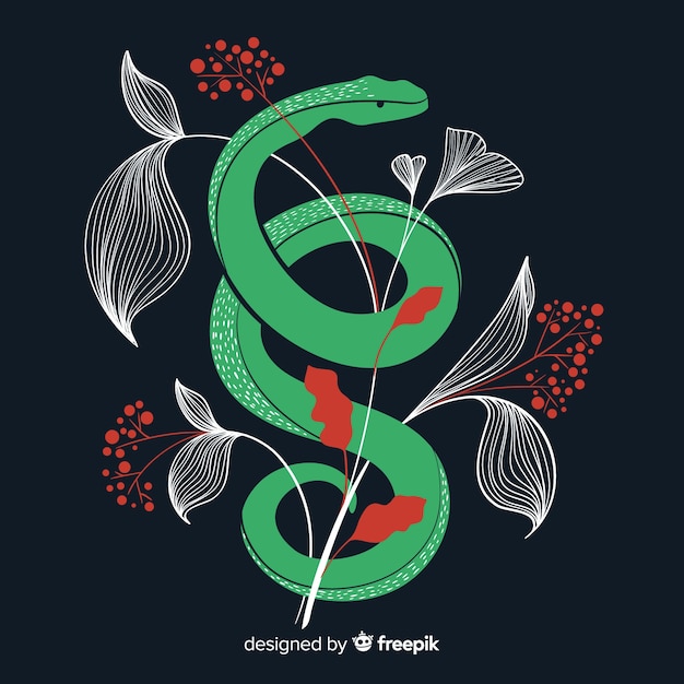 Fondo serpiente con hojas plana
