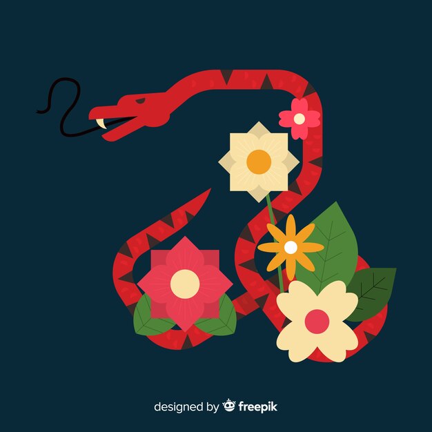 Fondo serpiente plana con flores