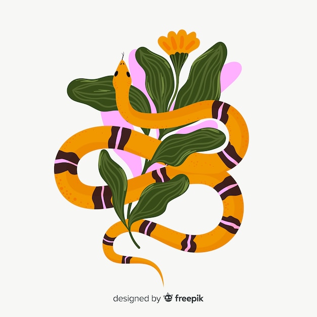 Vector gratuito fondo serpiente a rayas con flores dibujada a mano