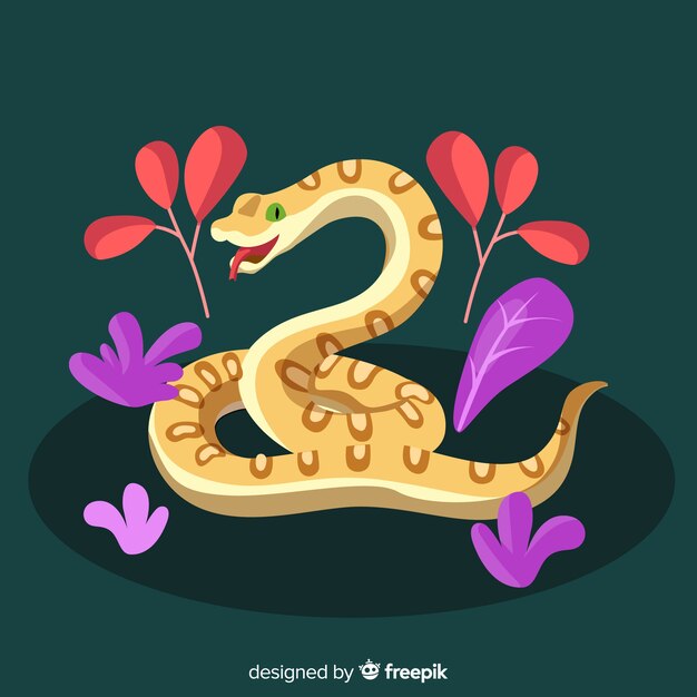 Fondo serpiente siseando con flores dibujada a mano