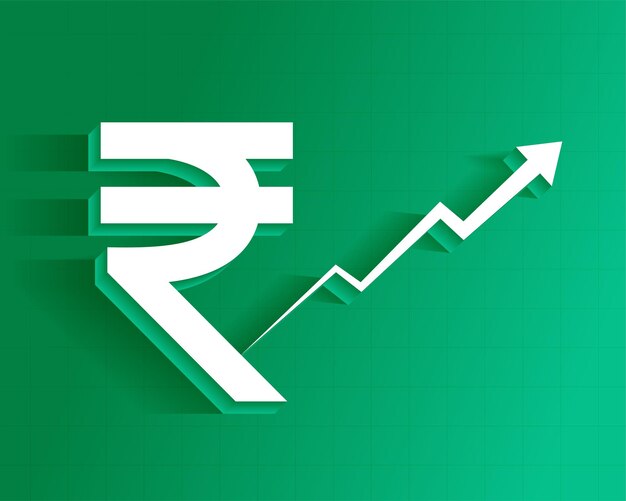 Fondo de signo de rupia de moneda india de estilo 3d con concepto de flecha de crecimiento