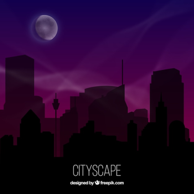 Vector gratuito fondo de silueta de ciudad nocturna