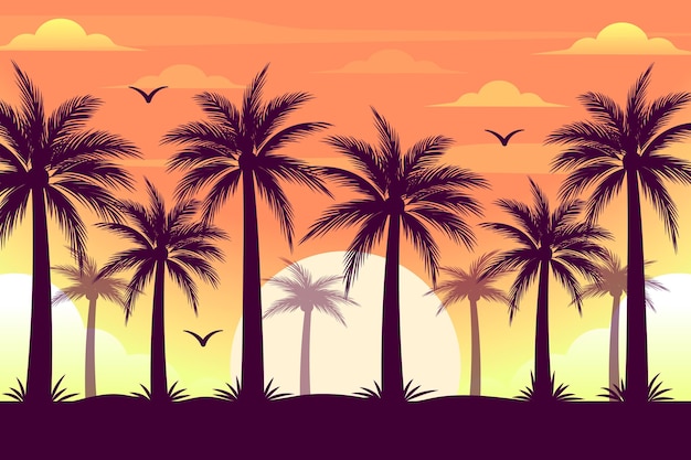 Fondo de siluetas coloridas palmeras