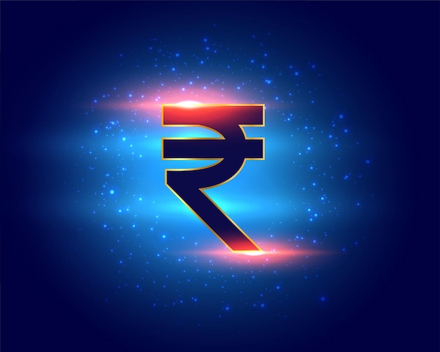 Fondo de símbolo de rupia india de dinero digital con partículas brillantes