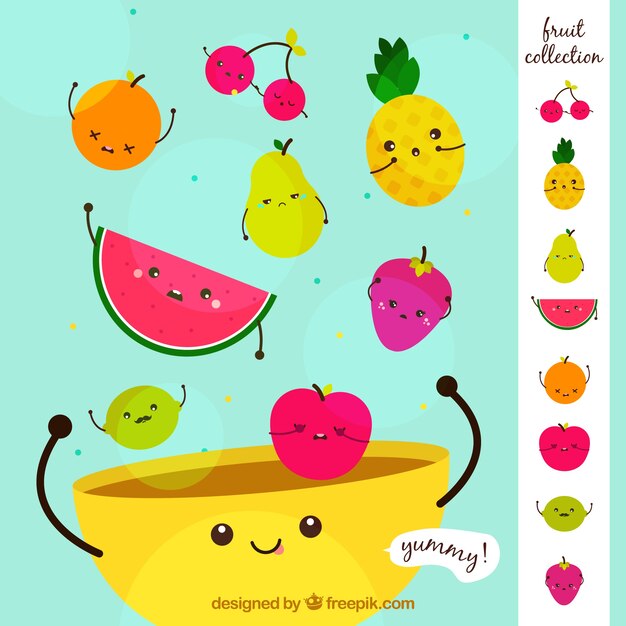 Fondo de simpáticas frutas en un bol