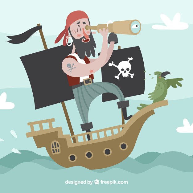 Fondo de simpático pirata con catalejo