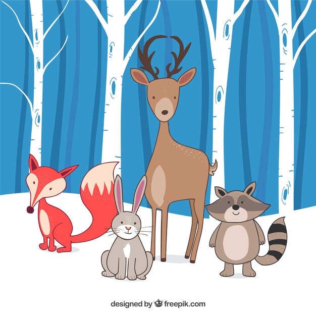 Fondo de simpáticos animales dibujados a mano 