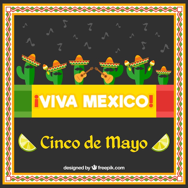 Fondo con simpáticos cactus del cinco de mayo