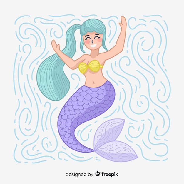 Vector gratuito fondo sirena bonita dibujada a mano