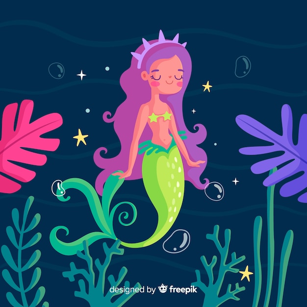 Vector gratuito fondo sirena bonita dibujada a mano