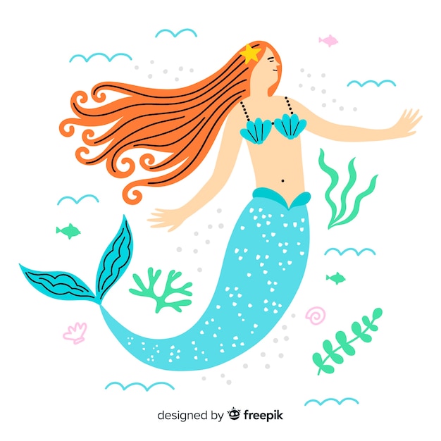 Vector gratuito fondo sirena colorida dibujada a mano