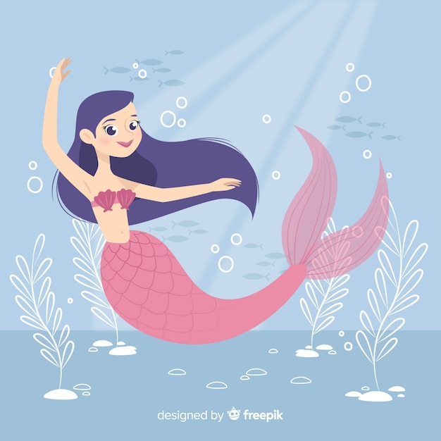 Vector gratuito fondo sirena colorida dibujada a mano