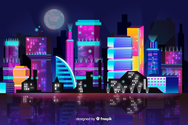 Vector gratuito fondo skyline ciudad futurista