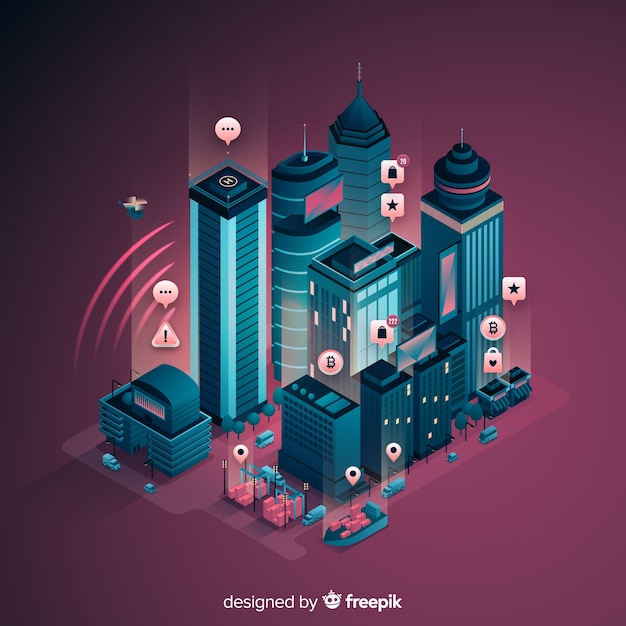 Vector gratuito fondo de smart city en isométrico