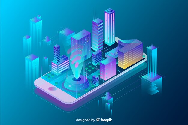 Fondo de smart city en isométrico