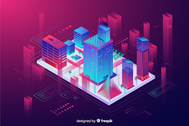 Fondo de smart city en isométrico