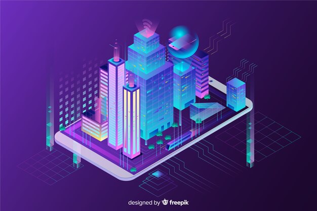 Fondo de smart city en isométrico