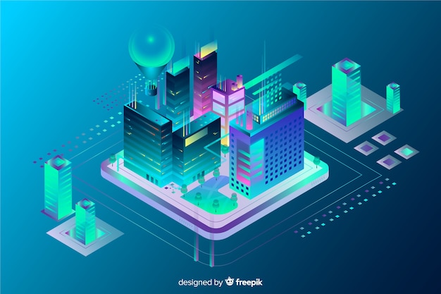 Vector gratuito fondo de smart city en isométrico