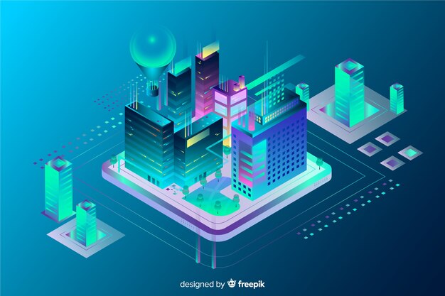 Fondo de smart city en isométrico