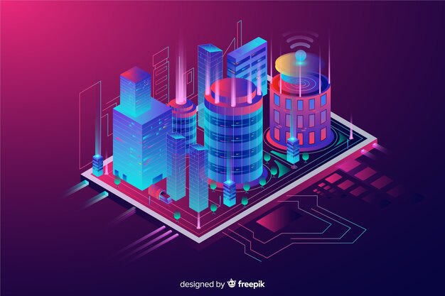 Fondo de smart city en isométrico