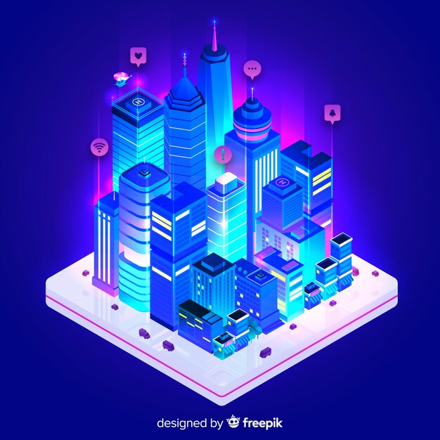 Fondo de smart city en isométrico