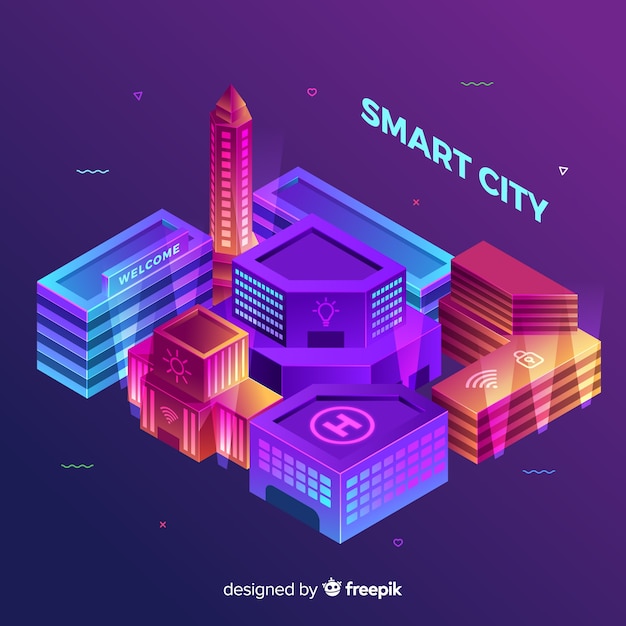 Fondo de smart city en isométrico