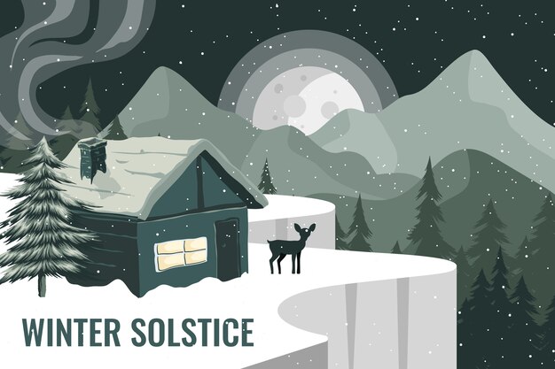 Fondo de solsticio de invierno plano dibujado a mano
