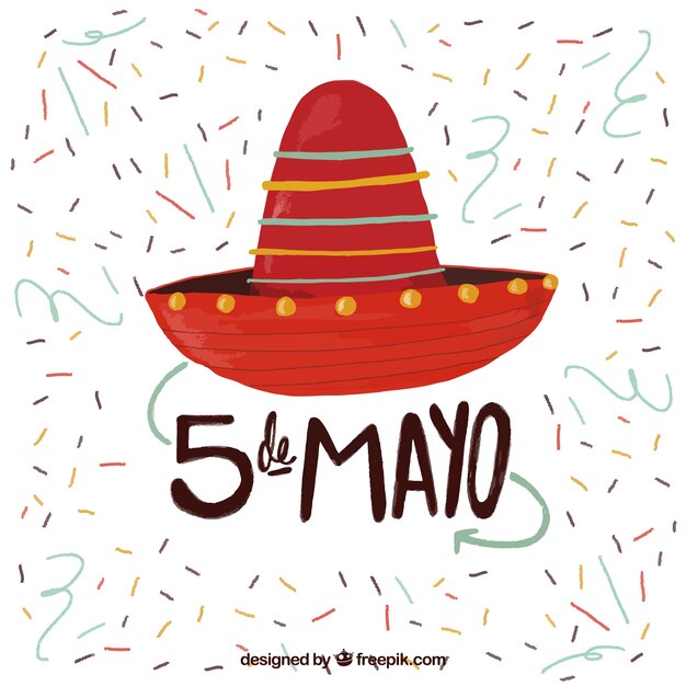 Fondo de sombrero mexicano pintado a mano con confeti