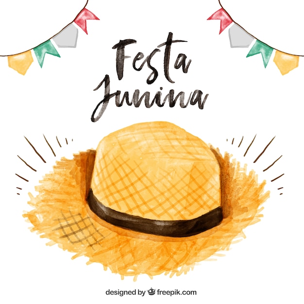 Fondo de sombrero de paja de acuarela de fiesta junina