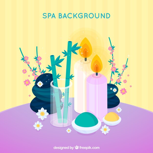 Fondo de spa con velas y aceites aromáticos